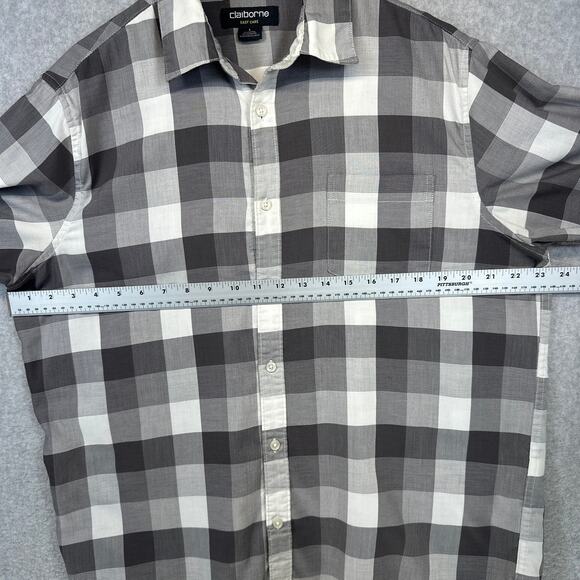 Claiborne Easy Care Shirt Mens Size L Check Cotton Blend Short Sleeve Button Up - Picture 7 of 10